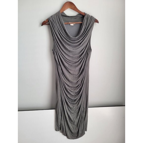 Helmut Lang Gathered Dress Size M Gray Stretch Draped Bodycon - Picture 1 of 3